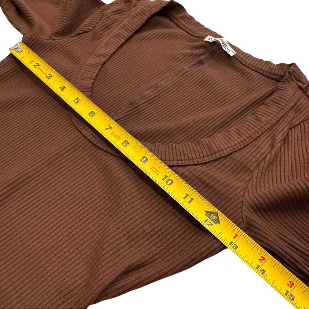 Reformation Ribbed Scoop Neck Long Sleeve Top - Chocolate Brown - Picture 8 of 8